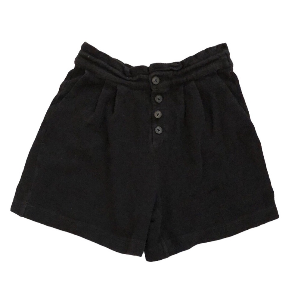 Madewell Womens Knit Paperbag Shorts Sz M Black Button Fly 100% Cotton Comfy